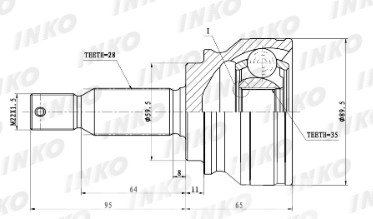 ШРУС наруж. 28х59.5х35 MITSUBISHI OUTLANDER Lancer Delica PEUGEOT 4007 317081 INKO