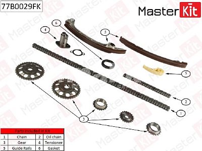Комплект цепи ГРМ TOYOTA Avensis 2.0i/2.4i 16V 1AZFE/2AZFE 01- Master KiT 77B0029FK