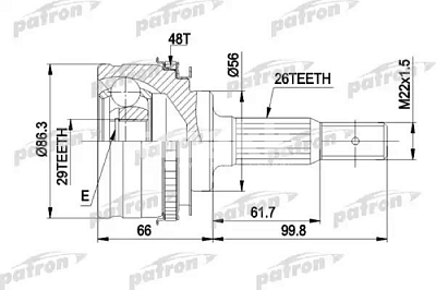 ШРУС наружн к-кт 26x56x59Pontiac: Vibe/Toyota: Matrix PCV9012 PATRON 
