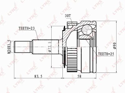 ШРУС наруж. 23х56.2х25 с ABS 30T RENAULT Laguna Safrane CO-6319A LYNXauto "В"