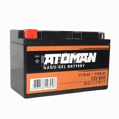 Мото ATOMAN Nano Gel 12В 8 Ач (YT7B-BS, YT9B-BS) п/п д*ш*в 15*6,5*9,4 см