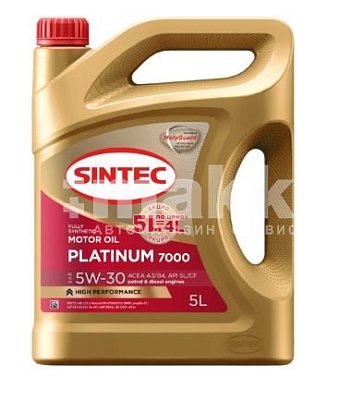 Масло моторное SINTEC PLATINUM 7000 синт 5W30 API SL/CF ACEA A3/B4 5л Акция 5л по цене 4л