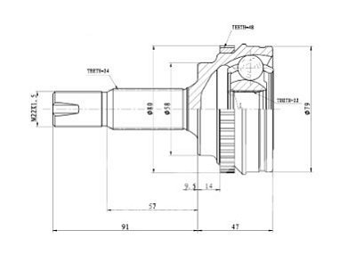 ШРУС наружный 22x58x24 c ABS 48T TOYOTA YARIS PCV1692 PATRON