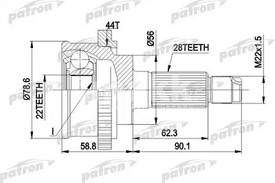 ШРУС наруж. Mazda 28x56x22 с ABS:44 PCV3850A PATRON
