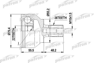 ШРУС наружн к-кт 36x55.2x22 MAZDA: 3 PCV1603 PATRON