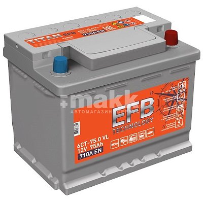 Аккумуляторная батарея 75 Ач Титан EFB о/п  27,6*17,5*19,0