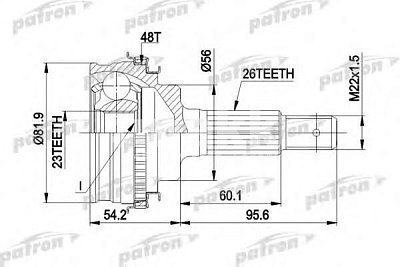 ШРУС наружн к-кт 26x56x23 c ABS:48T TOYOTA: CARINA E/CARINA II /CELICA PCV1347 PATRON