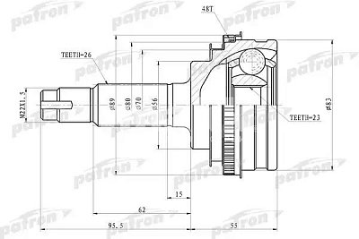 ШРУС Toyota COROLLA 100 91-97 наружн.с ABS 23x56x26 ABS:48T PCV4006 PATRON